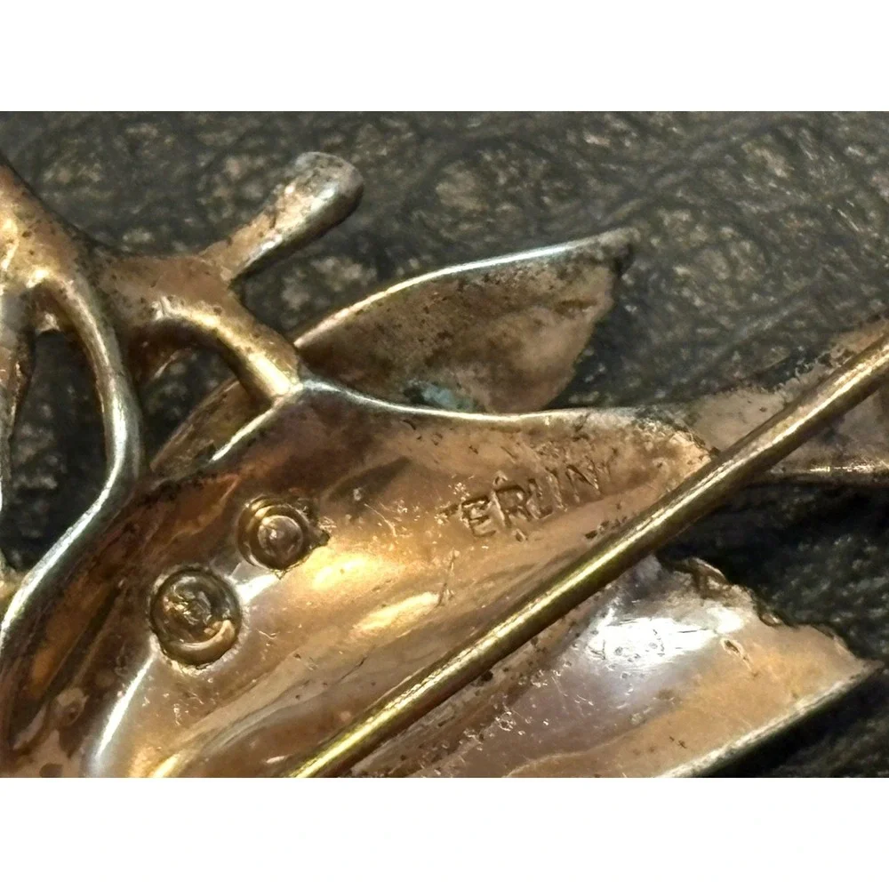 Whimsical Vintage Sterling Silver Brooch Bird On Branch 40's Brooch Pin